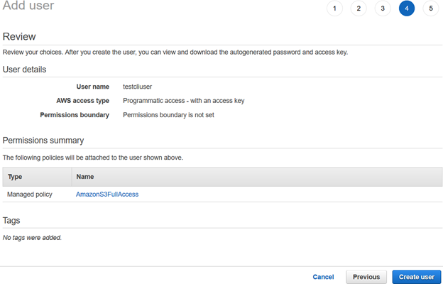  Vérifiez la configuration de l'utilisateur IAM et cliquez sur Créer un utilisateur