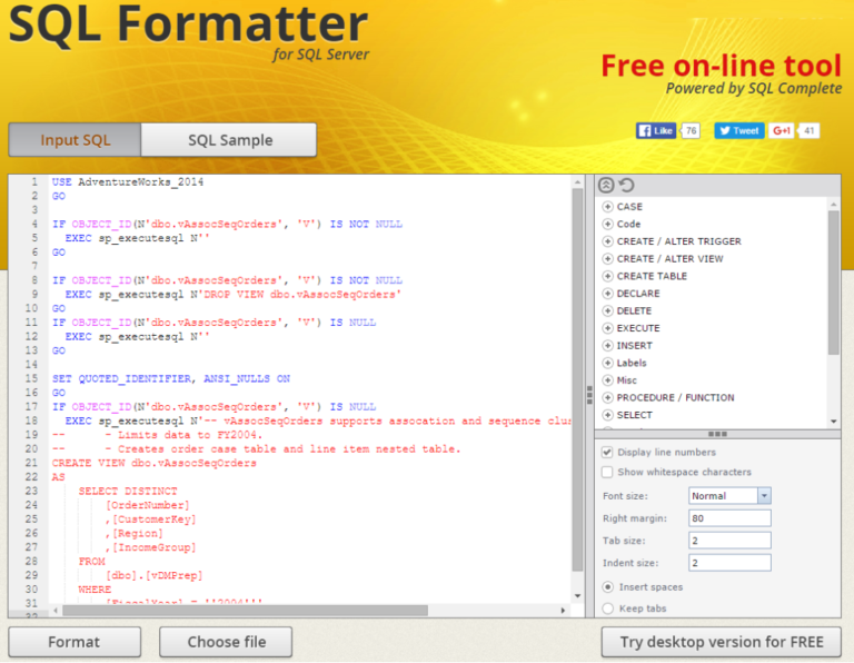 sql developer code formatter