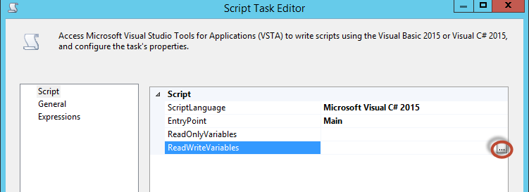 Figure 17. Adding SSIS variables to the Script Task