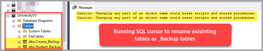 SQL Cursor renaming tables