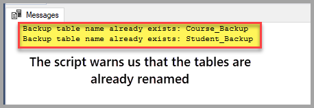 SQL Cursor Renamed Table Warning