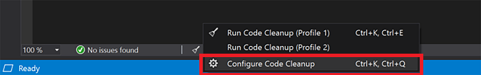 Visual Studio 2019 Code Cleanup Dropdown
