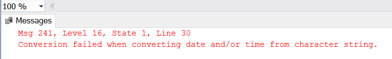 Fig. 2 Error Returned for Datetime2 Column