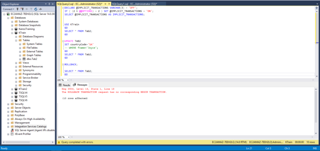 Using Transaction Rollback In Sql Server Coding Sight