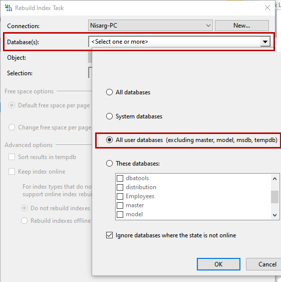 Practical creation, deployment, and execution of SSIS package. Rebuild Index Task - Ignore databases where the state is not an online checkbox