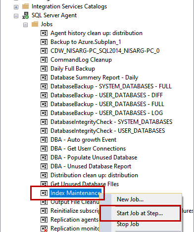 Test the SQL Job - Start Job at Step