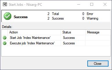 Test the SQL Job - success dialog box