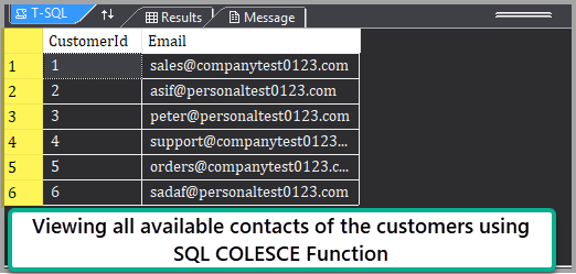 Viewing all available contacts of the customers using SQL COLESCE Function