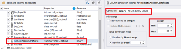Configuring the synthetic data generation for RemoteAccessCertificate field