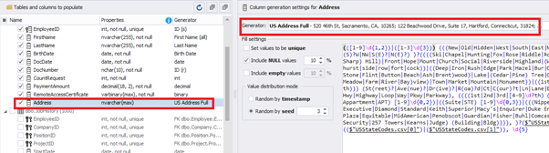 Configuring the synthetic data generation for the Address field