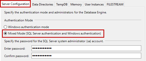 Database Engine Configuration screen