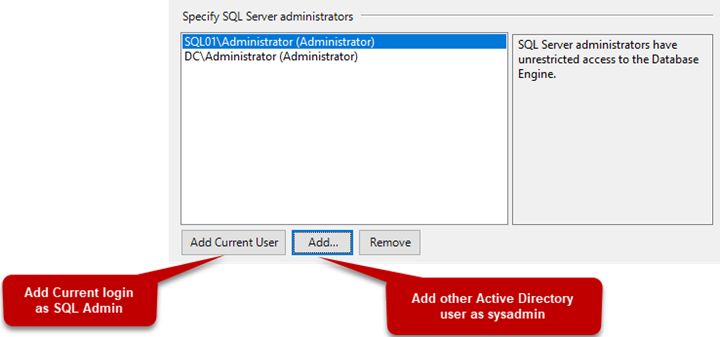 Specify SQL Server administrators