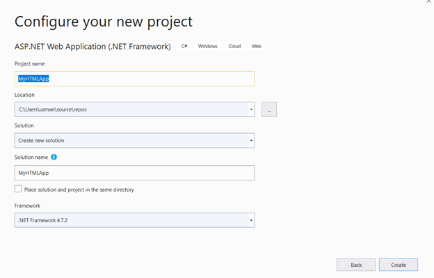 Next, give your project a custom name and click Create