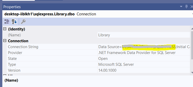 You can get the connection string by clicking the SQL Server instance and going to the Properties section