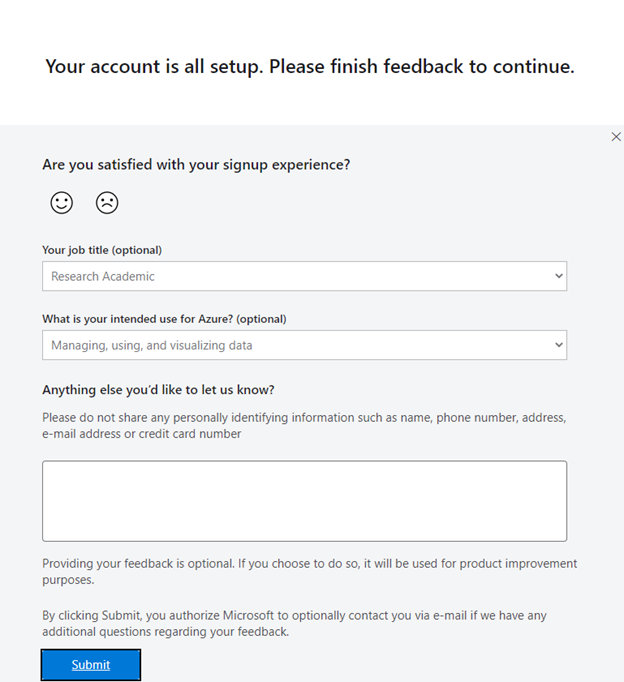 Signup experience feedback form