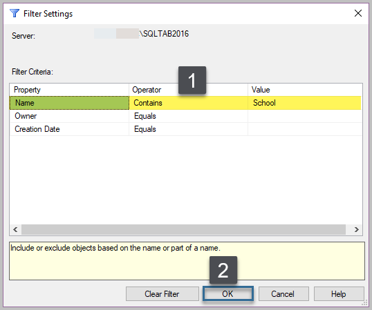 Filter the Database Node to View only the School Database