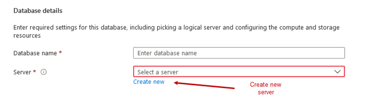 In the Database name field, set the appropriate name for your database. To create a new SQL Server, click Create New