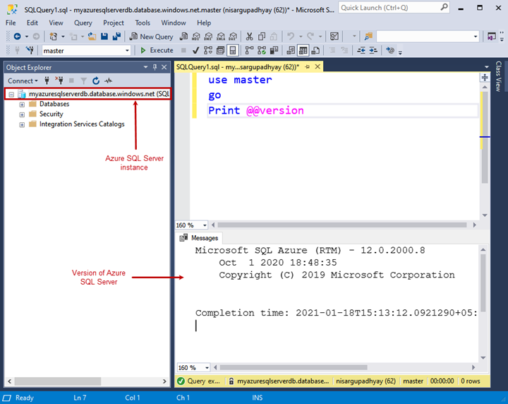 Check the Azure SQL Server version