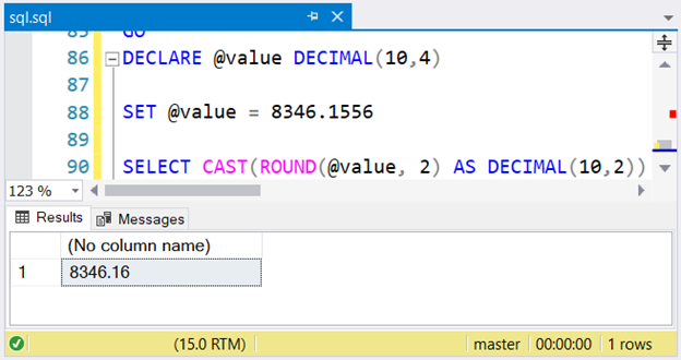 Using CAST() after rounding to 2 decimal places of a number with 4 decimal places.