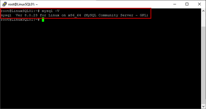 The output of the query to check the MySQL Server version