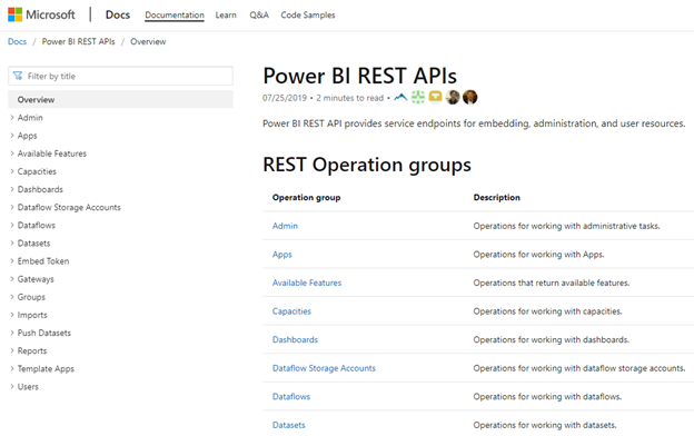 Power BI REST APIs - REST Operation groups
