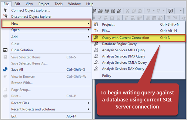 To begin writing query against a database using current SQL Server connection