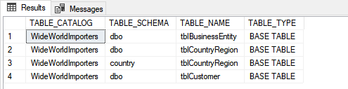 The output of the query to verify whether the objects have been created correctly and if data has been inserted into tables