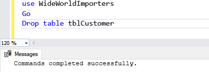 The output of the query. To drop the tblBusinessEntity table, we must drop the tblCustomer table