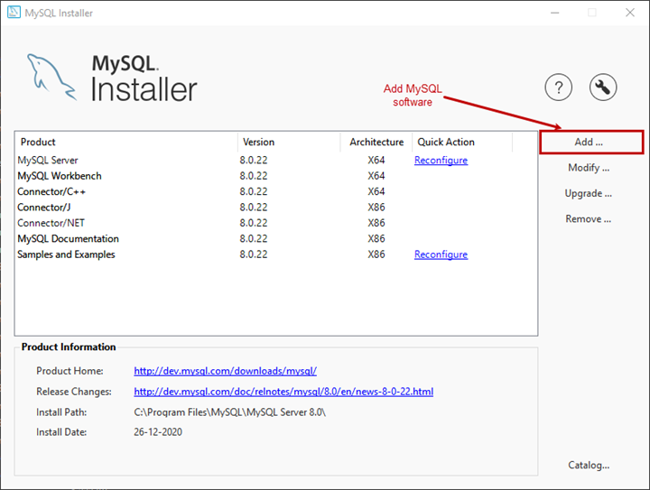 MySQL Installer - Add MySQL software