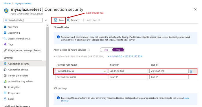 Connection security settings