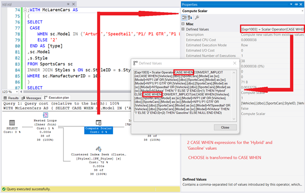 CHOOSE transforms into SQL CASE as seen in this Execution Plan