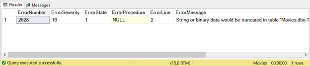 Result of the TRY…CATCH block for SQL UPDATE