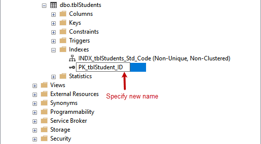 The index becomes editable. Specify the new name of the index and hit Enter