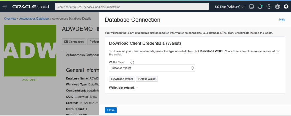 Database Connection in Oracle Cloud