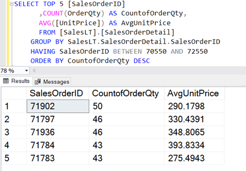 Adding the HAVING clause to filter results