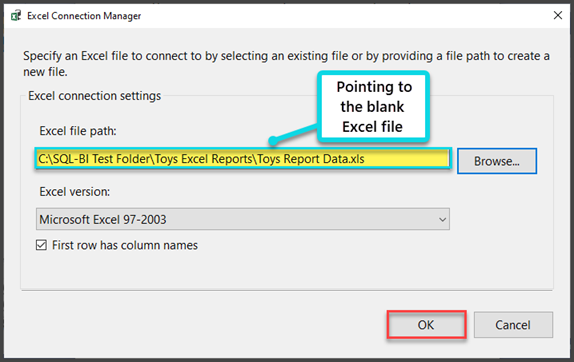 Pointing  to the blank Excel file