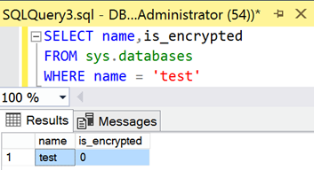 confirm the encryption status of the “test”
