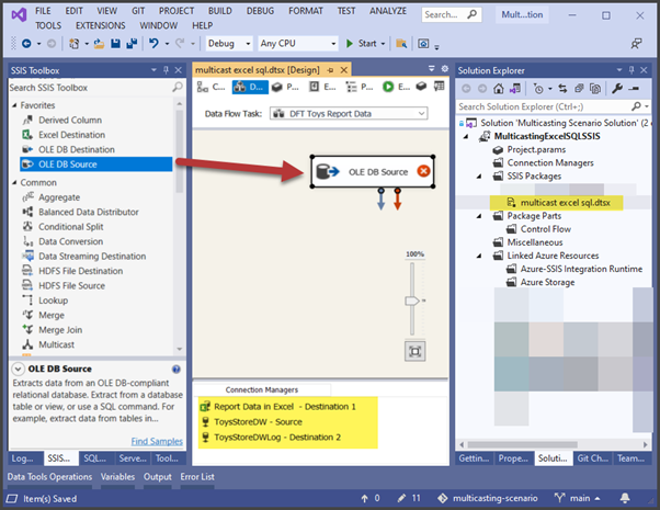 Bring the OLE DB Source component to the Data Flow designer surface