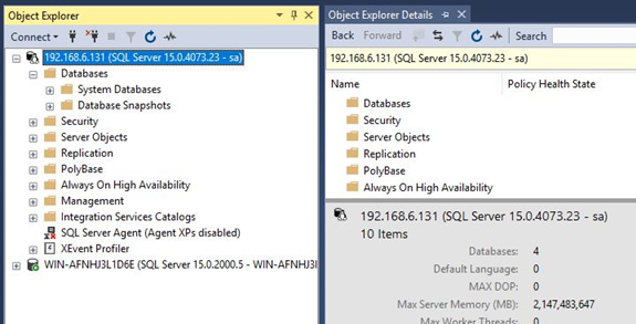 Linux-based SQL Server and Windows-based SQL Server look similar in SQL SSMS