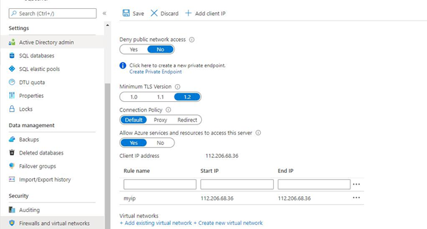 Checking the Networking Configuration of the Azure SQL Server