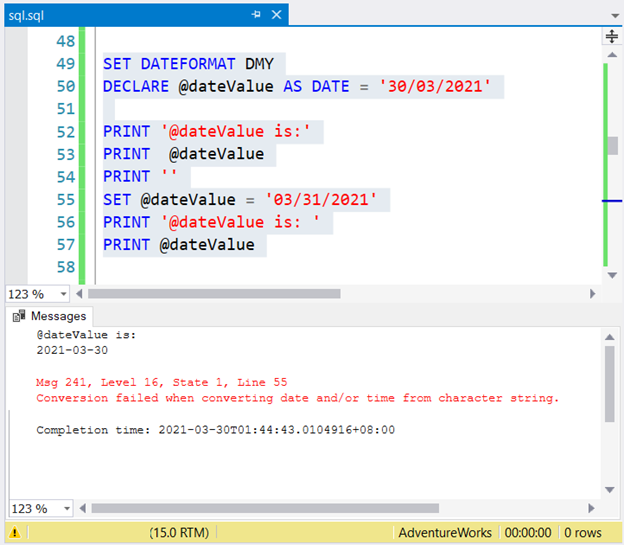 Using SET DATEFORMAT to format dates