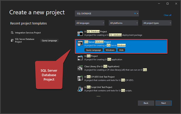 Рow the SQL Database Project is created in Visual Studio