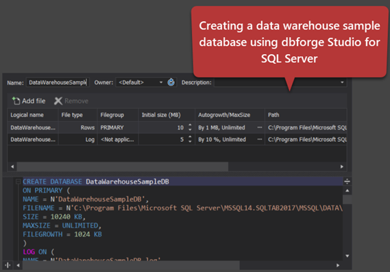 Creating a data warehouse sample database using dbForge Studio for SQL Server
