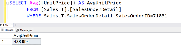 Order quantity and the average unit price for the sales order id 71831