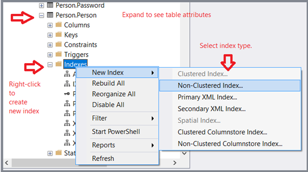 How to create an index using SQL Server Management Studio