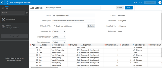 Browse to the HR-Employee-Attrition.csv dataset