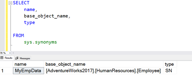 Getting the list of database Synonyms in SQL Server
