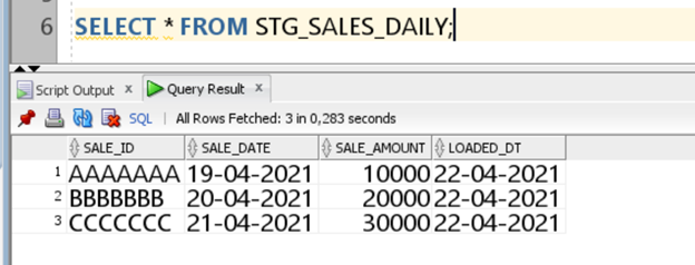 Verify the data in the STG_SALES_DAIL table