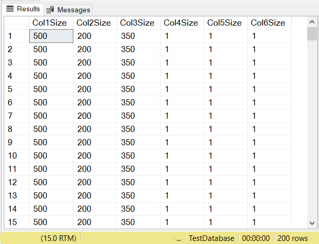 Char columns set to NULL have the same data size as the column size