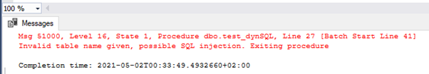Protection Against SQL Injection with sp_executesql Procedure